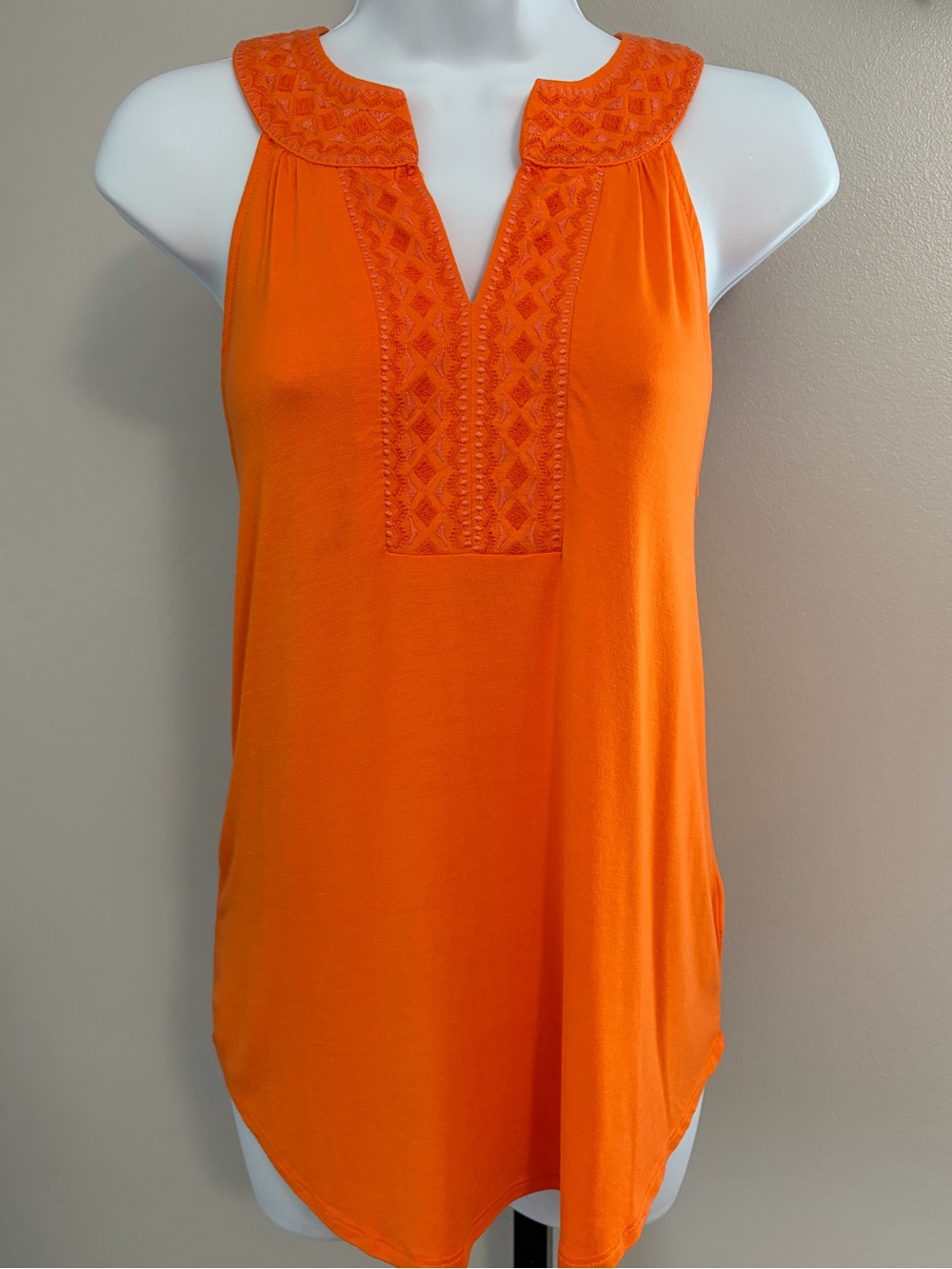 Cable & Gauge Vibrant Orange Embroidered Notch-Neck Tank